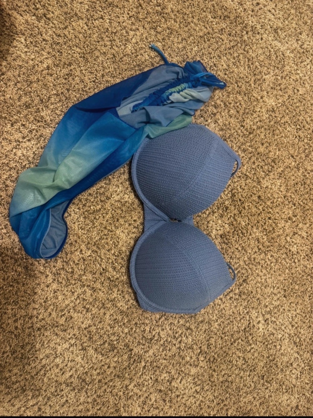 PINK Victoria's Secret Blue Padded Bikini Top with Ombre Cover-Up